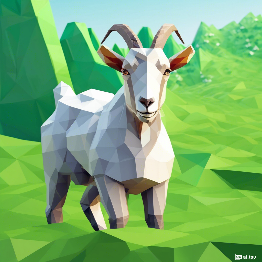 low-poly style a goat in a green field. low-poly game art, polygon mesh, jagged, blocky, wireframe edges, centered composition