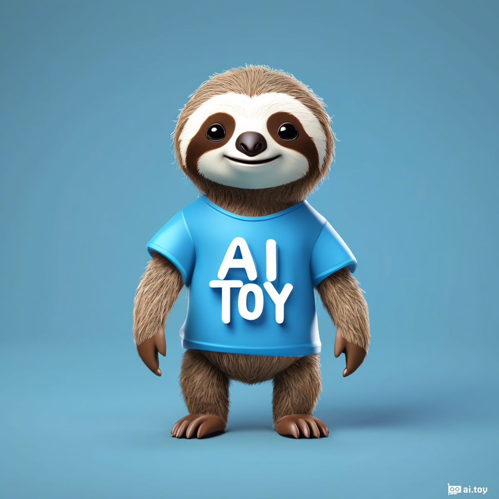 best quality, Cute sloth wearing a blue t-shirt with phrase 'AI TOY' :1.2), 3D Style, rendering