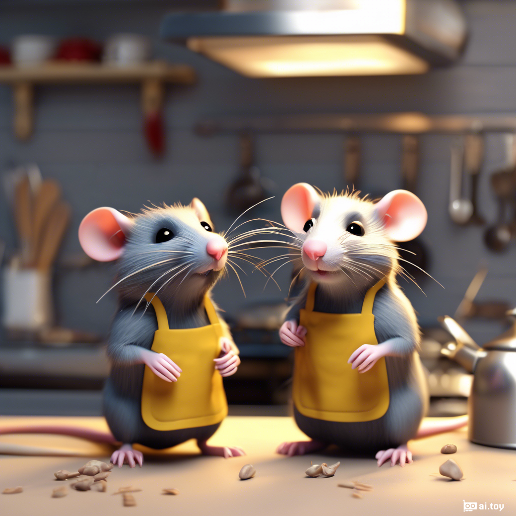 best quality, a cute couple of rats seen in a cute kitchen