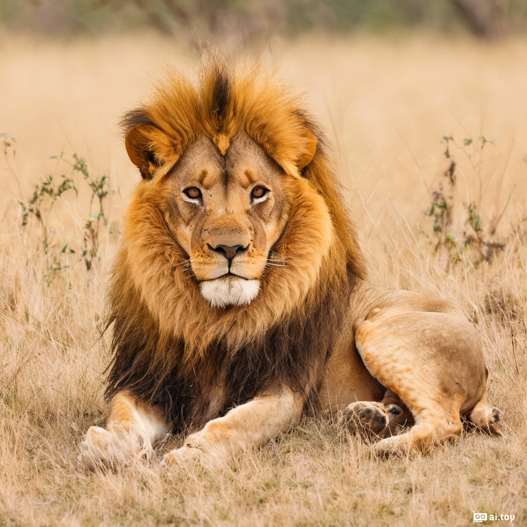 A lion resting in the savanna