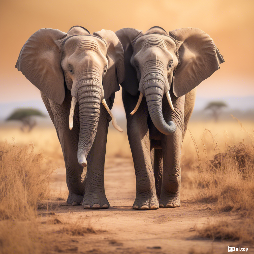 a cute couple of elephants on savana