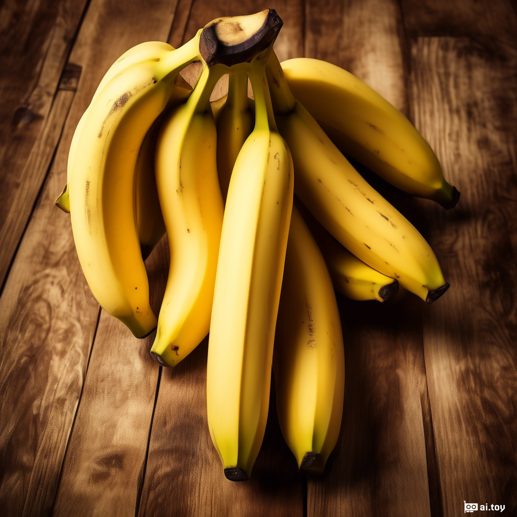 A bunch of bananas on a wooden table