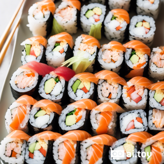 A plate of sushi rolls