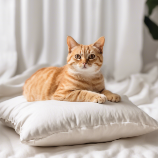 A cute cat sitting on a pillow