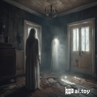 best quality, horror, still shot of a woman ghost in a haunted house, Hyperrealism, breathtaking, cinematic lighting, highly detailed, breathtaking, scary