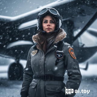 Brunette pilot girl in a snowstorm, full body, moody lighting, intricate details, depth of field, outdoors, Fujifilm XT3, RAW, 8K UHD, film grain, Unreal Engine 5, ray tracing