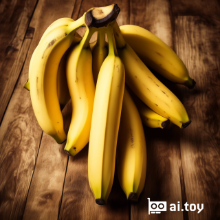 A bunch of bananas on a wooden table