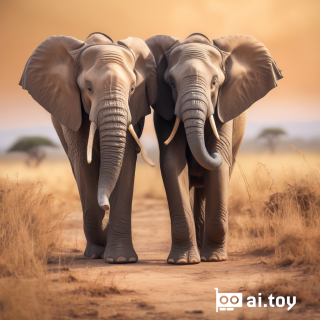 a cute couple of elephants on savana
