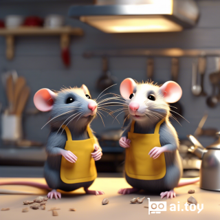 best quality, a cute couple of rats seen in a cute kitchen
