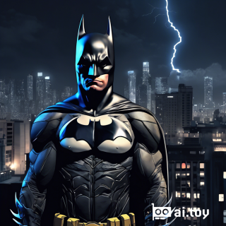 realistic upper body photo of batman seen from the front on top of a building looking at the camera in an urban night scene.
