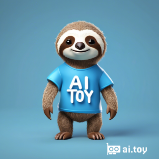 best quality, Cute sloth wearing a blue t-shirt with phrase 'AI TOY' :1.2), 3D Style, rendering
